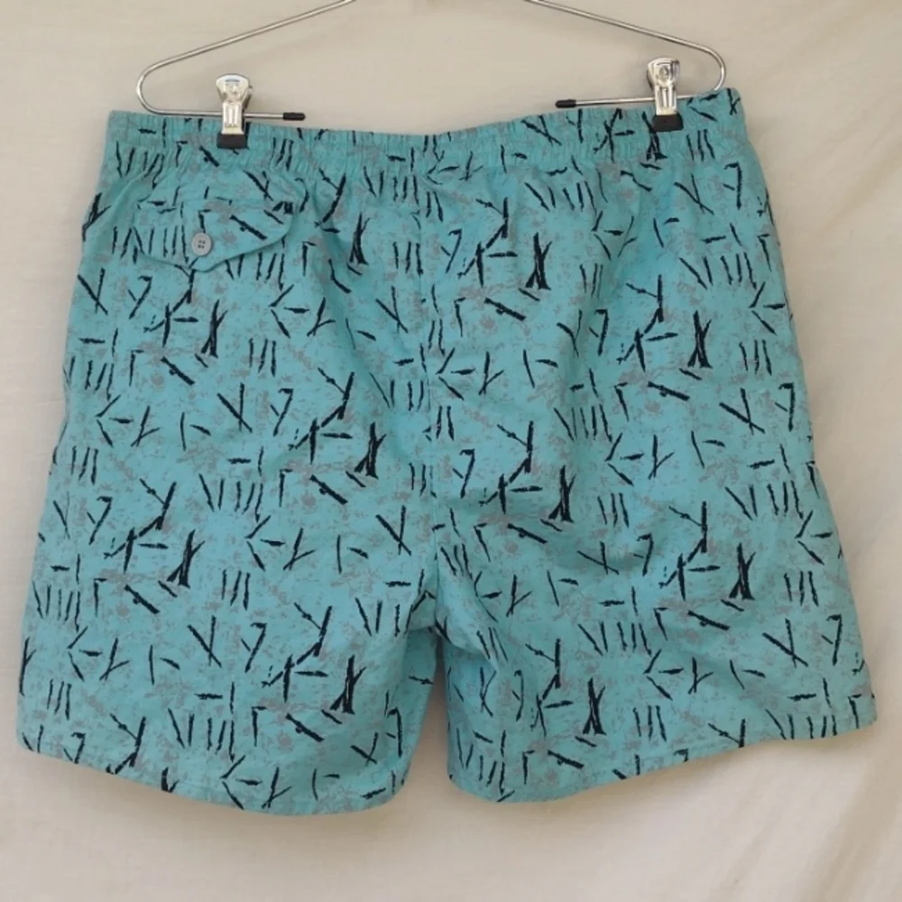 Vintage 80s Aqua Abstract Cotton Swim Trunks Men's Large (36-38)